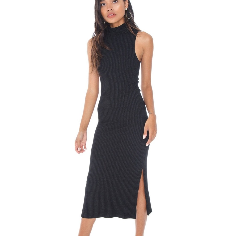 David Lerner Turtleneck Black Ribbed Sleeveless Dress Women's Large